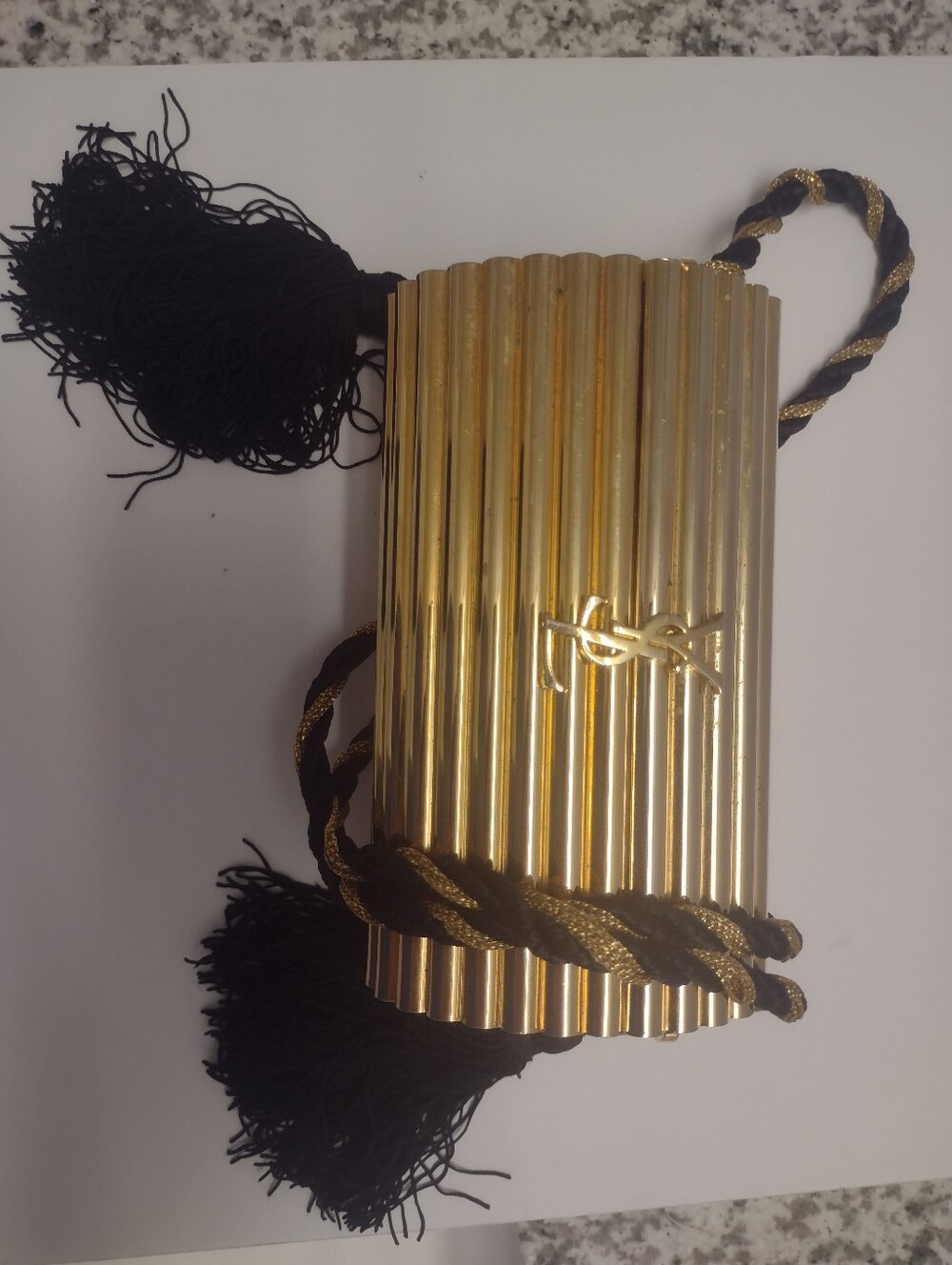 Saint Laurent Yves YSL Evening Bag Opium Gold Metal Tassel 70s, 80s Vintage
